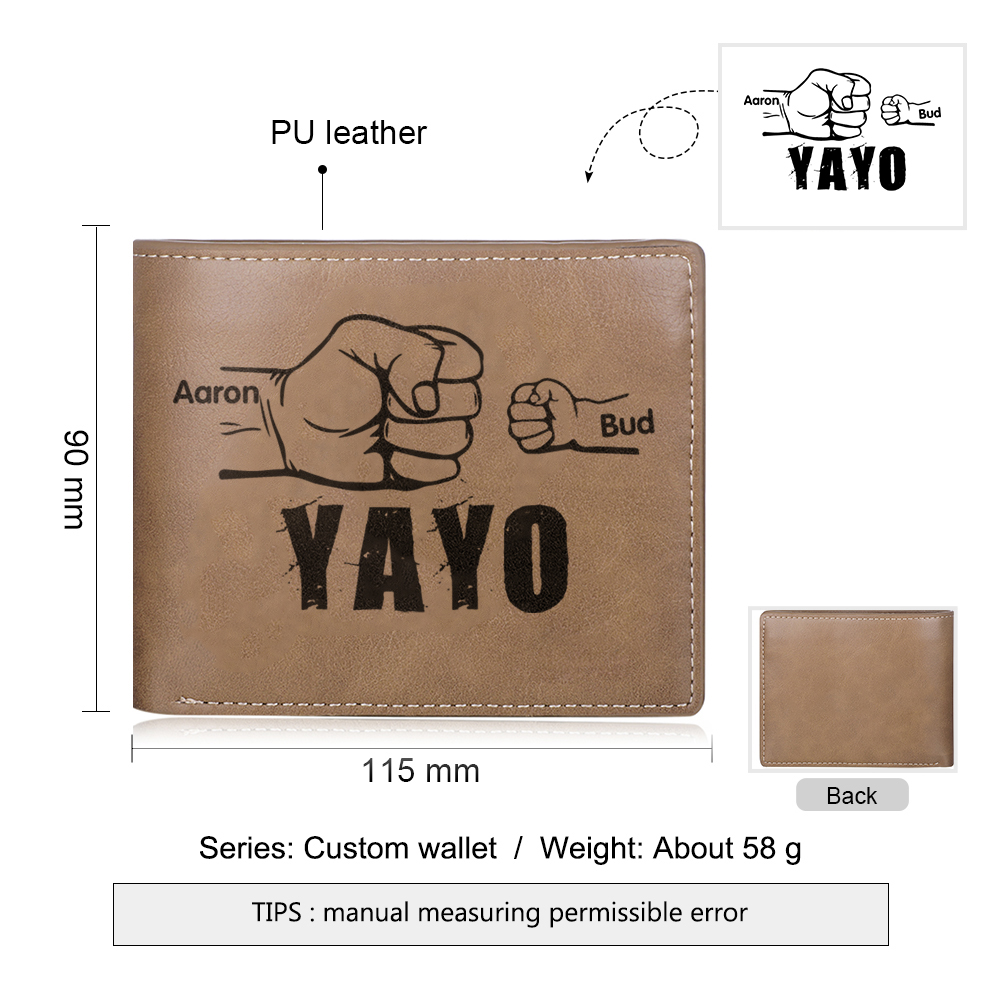 A mi abuelo-Cartera 2-5 nombres personalizados billetera clásica puño con puño -Jessemade ES