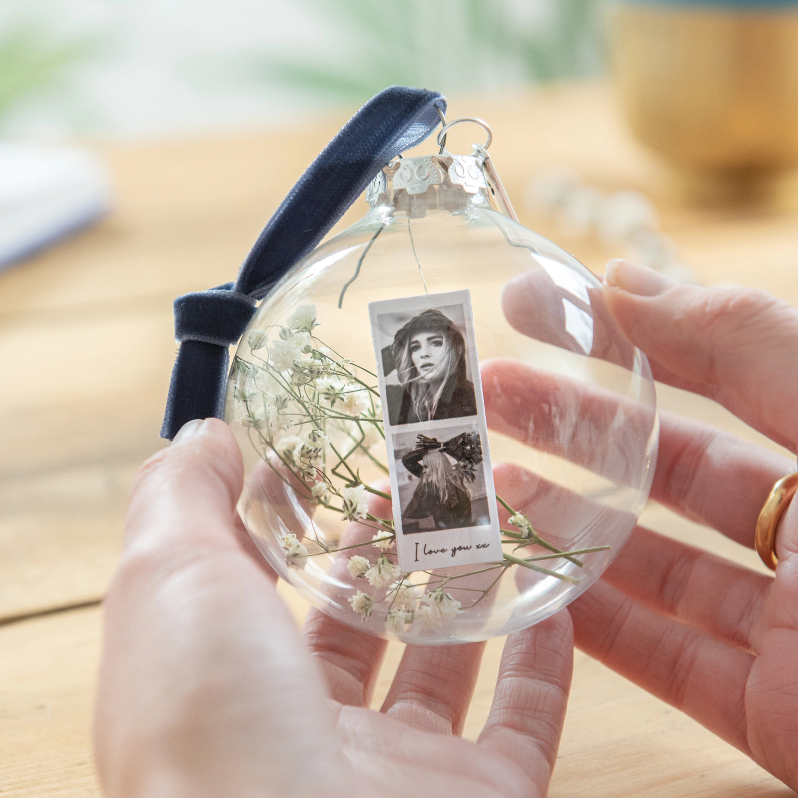 Bola navideña Adorno de Navidad 1texto y 2 fotos personalizados