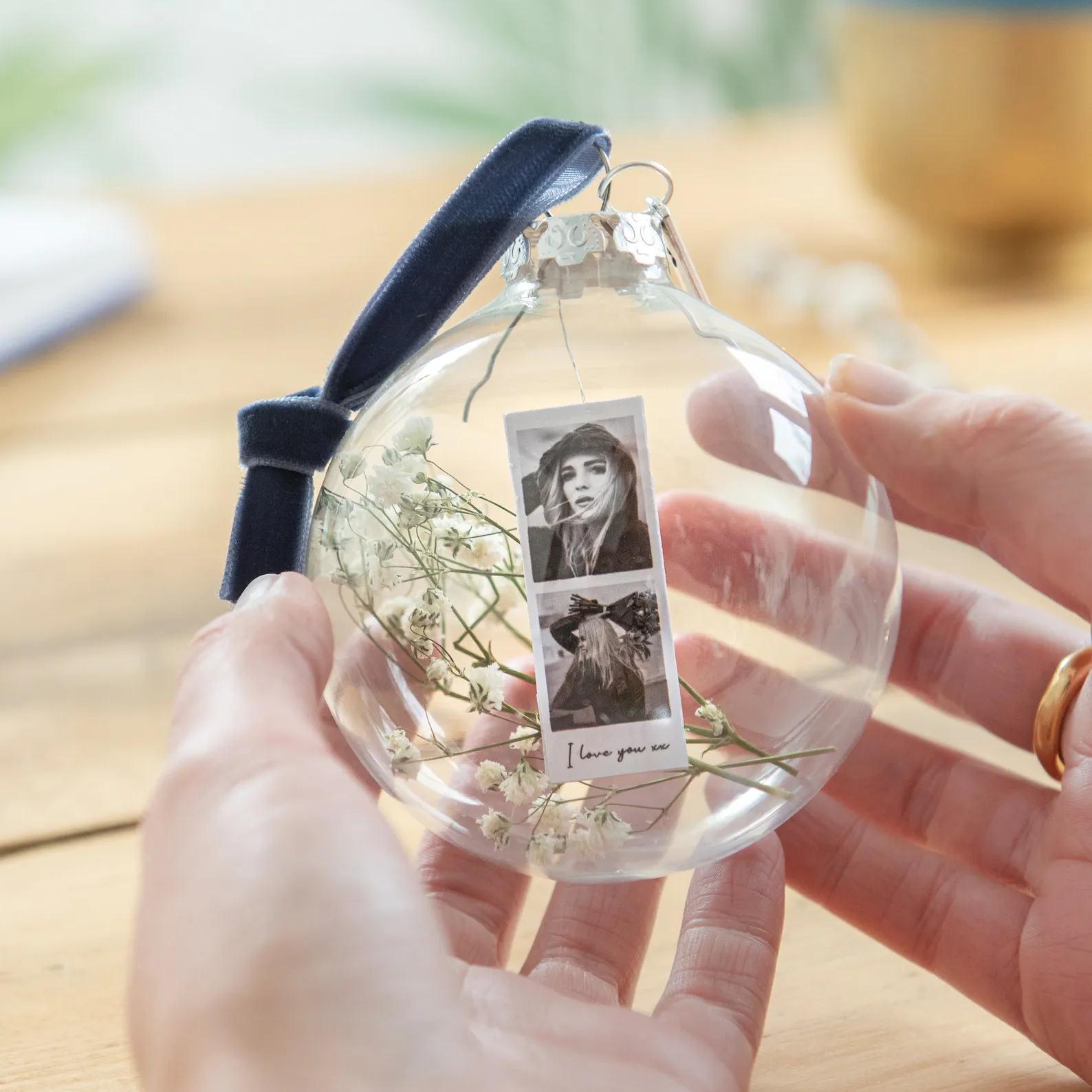 Bola navideña Adorno de Navidad 1texto y 2 fotos personalizados