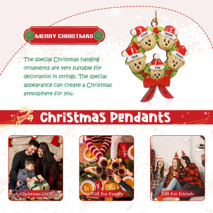 Navidad-Ornamentos Navideños de Madera Guirnalda y osos 5 Nombres con 2 Textos Personalizados