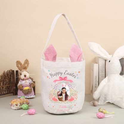 Pascua-Bolsa de conejo con 1 nombre, 1 texto, 1 fecha y 1 foto personalizados-Jessemade ES