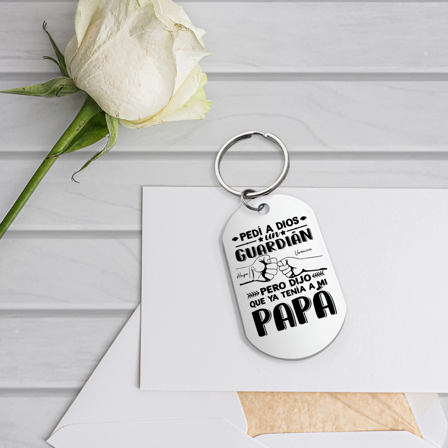 A mi papá-Llavero Personalizado PAPÁ MI GUARDIÁN 2 Nombres-Jessemade ES