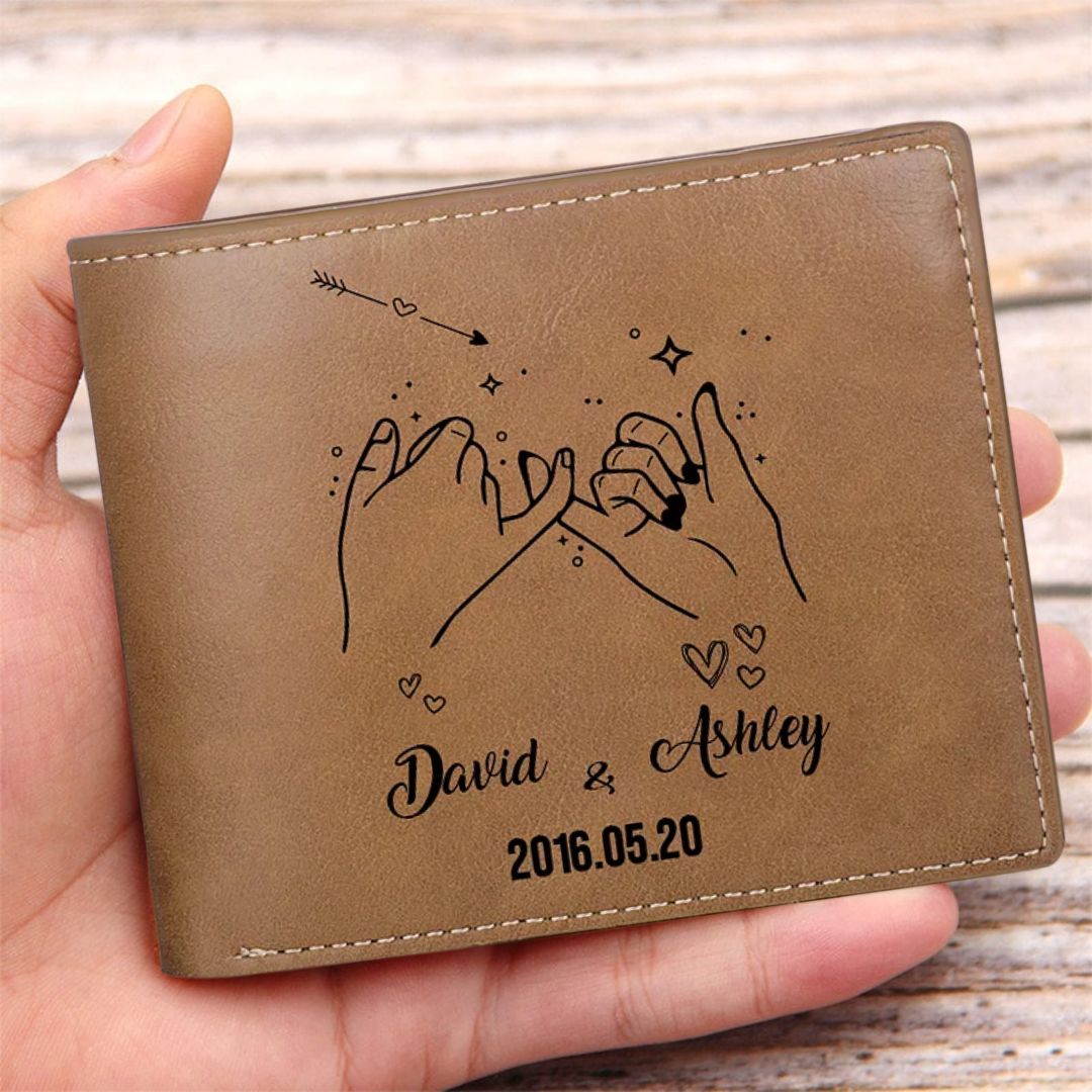 Cartera, billetera dedos cogidos para pareja personalizada con 2 nombres y fecha-Jessemade ES