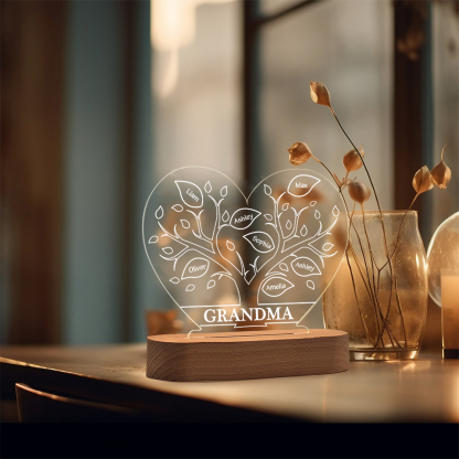 A mi mamá/abuela-Lámpara Personalizada con 2-8 Nombres y Texto "árbol de la vida" 3D Ilusión Luz de Noche-Jessemade ES