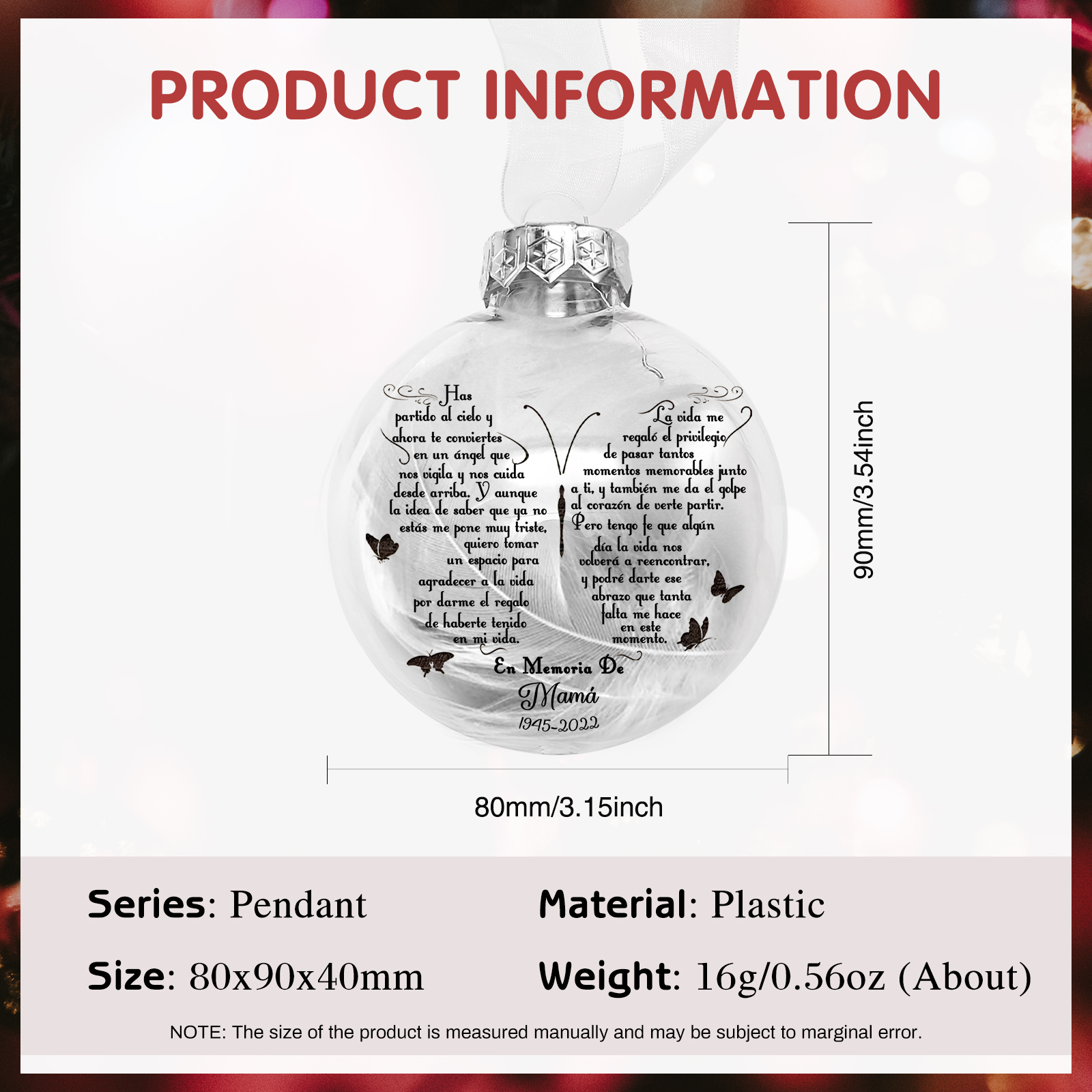 Bola navideña conmemorativa Adorno de Navidad 1 nombre y años personalizados con pluma -Jessemade ES