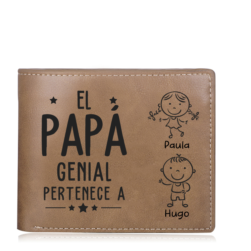 Cartera, billetera clásica 1-5 nombres personalizados con palo de niñ@ y una foto para papá-Jessemade ES