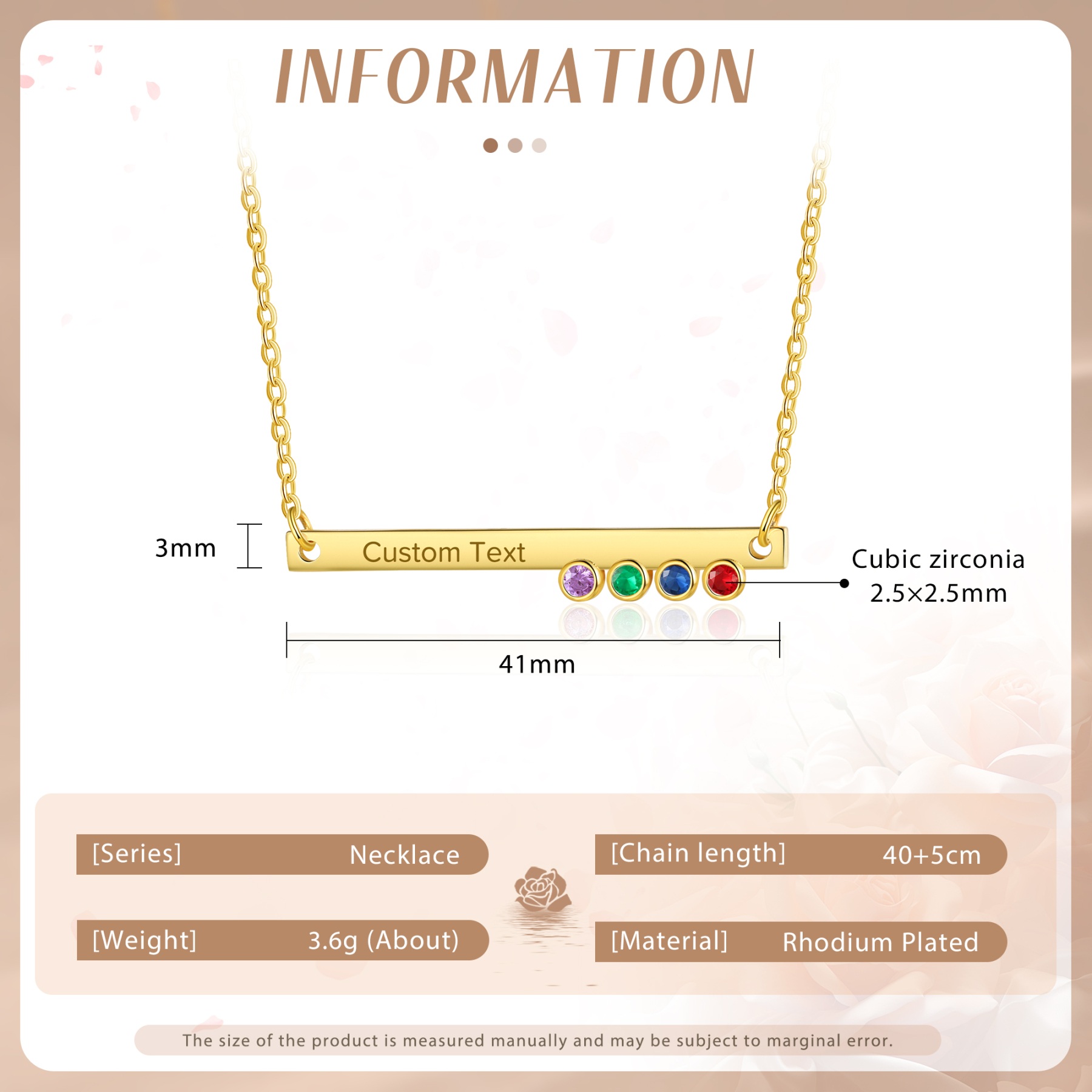 Collar con colgante de placa con 1-4 piedras de nacimiento personalizadas con texto-Jessemade ES