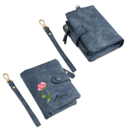 Cartera, billetera con 1 nombre y 1 flor de nacimiento personalizados monedero clásico para mujer
