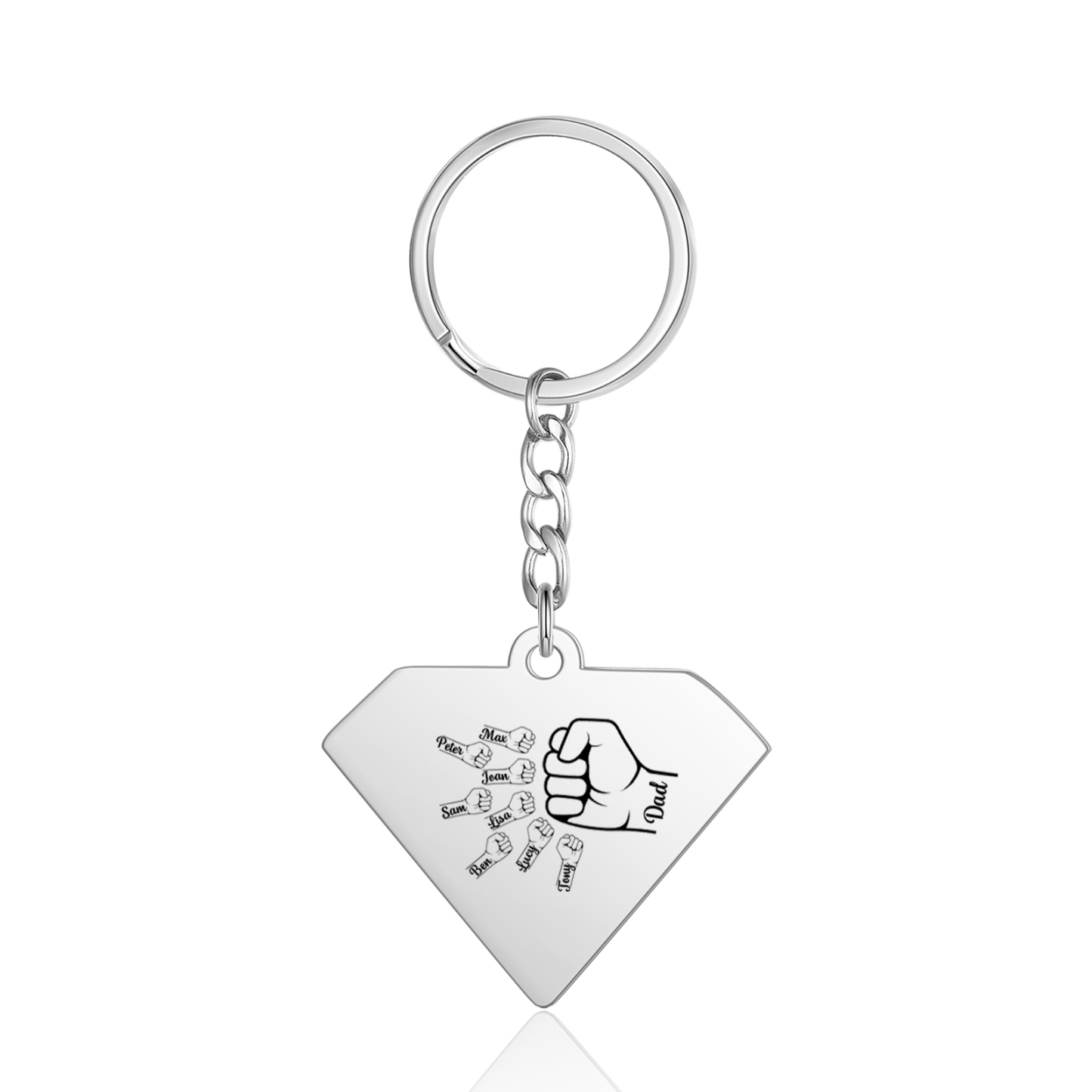 Llavero en forma de Superman puño con puño con 8 nombres personalizados con texto-Jessemade ES