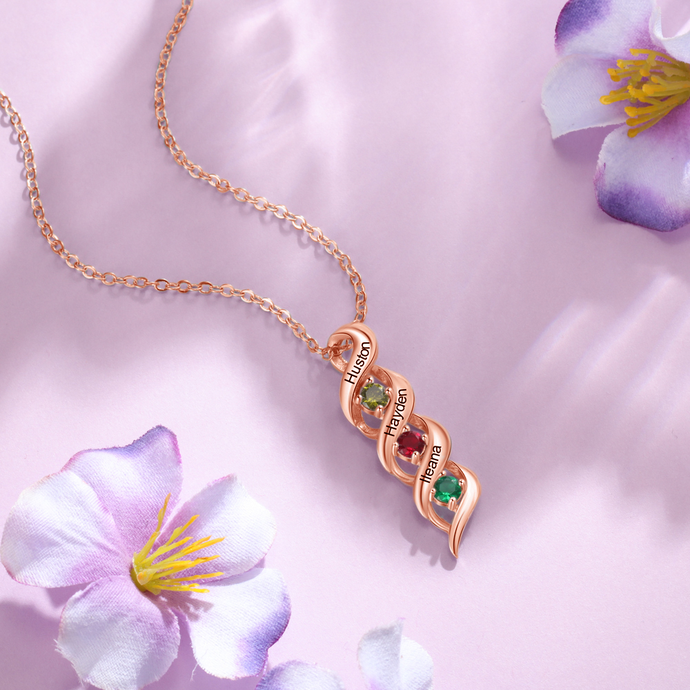 Collar de DNA 2-7 nombres y piedras personalizados-Jessemade ES
