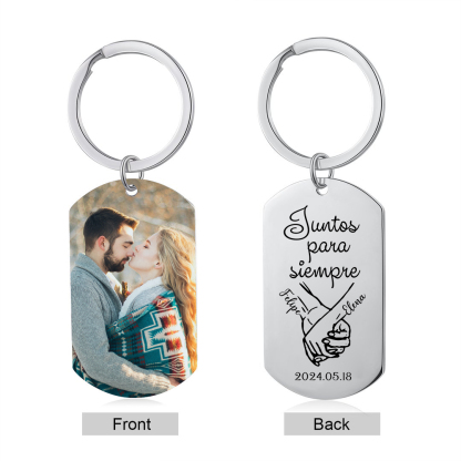 Llavero para pareja mano con mano personalizado con 2 nombres, fecha y foto | Jessemade
