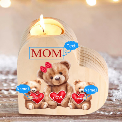 A mi mamá/abuela-Candelero osos 1-6 nombres y 1 texto personalizados en forma de corazón de madera sin candela-Jessemade ES