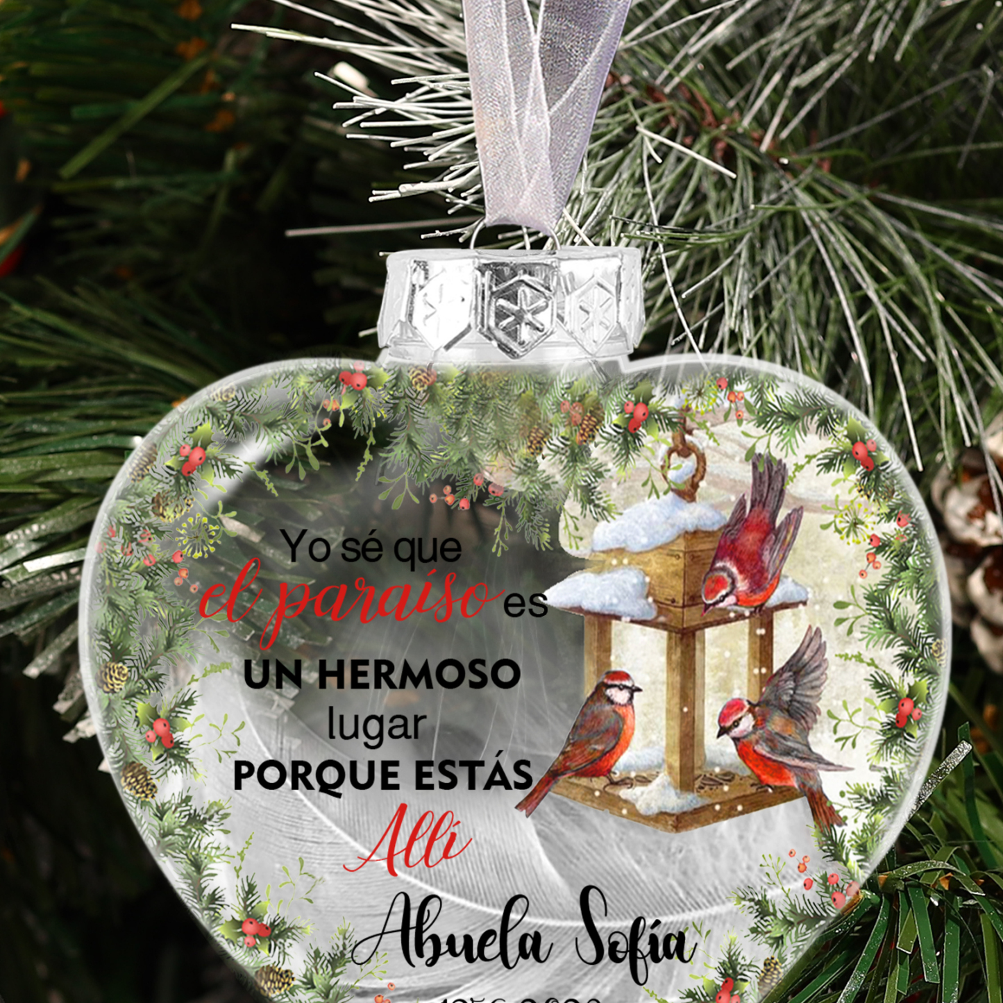 Bola navideña conmemorativa Adorno de Navidad 2 textos personalizados con pluma -Jessemade ES
