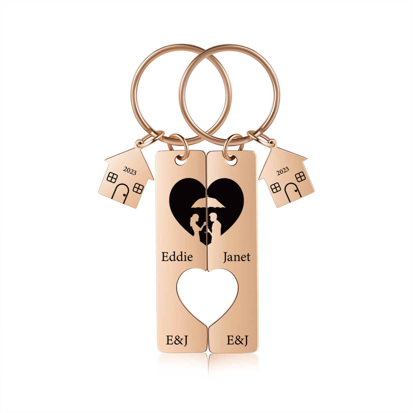 Llavero para pareja sombras 2 letras, 2 nombres personalizados con año dije de casa-Jessemade ES