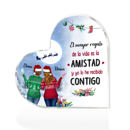 Navidad-Placa de acrílico en forma de corazón para amiga con 2 nombres personalizados-Jessemade ES