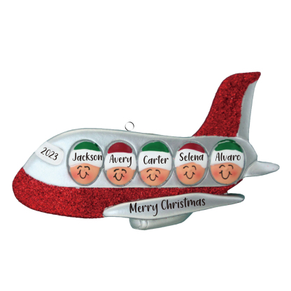 Navidad-Ornamento muñecos navideño de madera viaje en avión 5 nombres, 1 texto y 1 año personalizados adorno del árbol-Jessemade ES