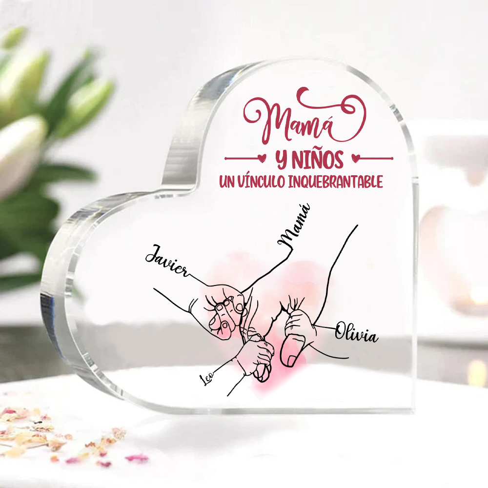 A mi mamá-Placa de acrílico en forma de corazón mano y manitas 1-5 nombres personalizados-Jessemade ES
