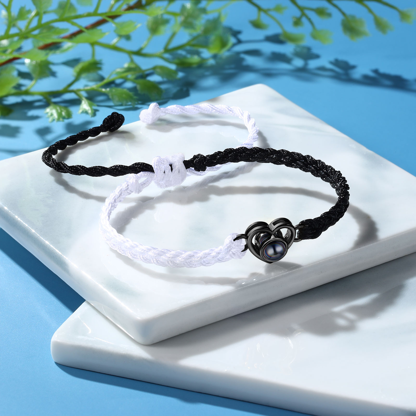 Pulsera de cuerda con proyección de foto en color con dije de corazón pulsera ajustable-Jessemade ES