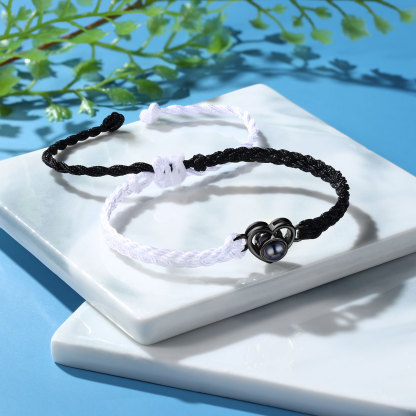 Pulsera de cuerda con proyección de foto en color con dije de corazón pulsera ajustable-Jessemade ES