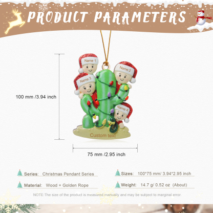 Navidad-Ornamento muñecos navideño de madera cactus 4 nombres y 1 texto personalizados adorno del árbol-Jessemade ES