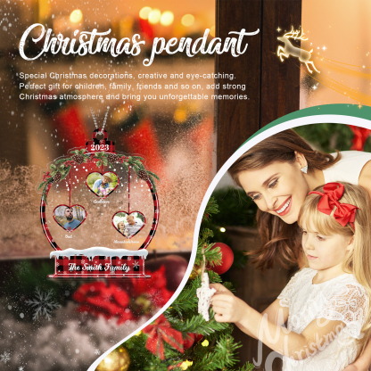 Navidad-Ornamento navideño de acrílico bola de cristal con 3 nombres, 3 fotos y 1 texto personalizados-Jessemade ES