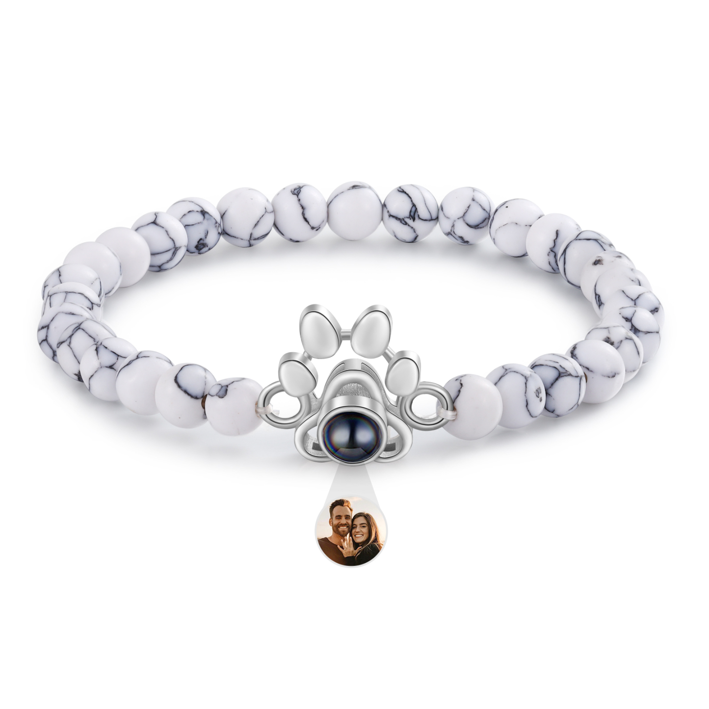 Pulsera de turquesa sintética con proyección de foto en color con dije de pata-Jessemade ES