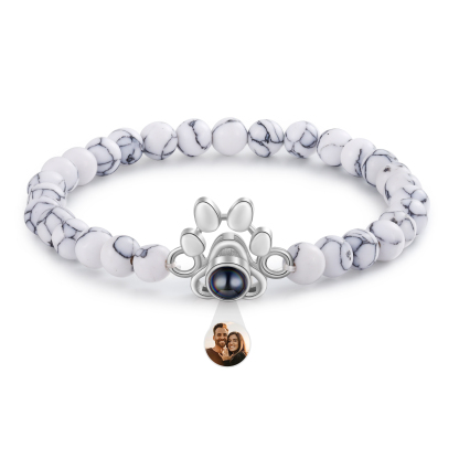 Pulsera de turquesa sintética con proyección de foto en color con dije de pata-Jessemade ES