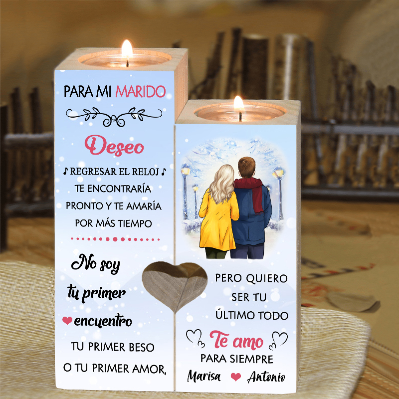 Regalo de Navidad a mi marido-Candelero para pareja de madera de dos piezas sin candela con nombres personalizados-Jessemade ES