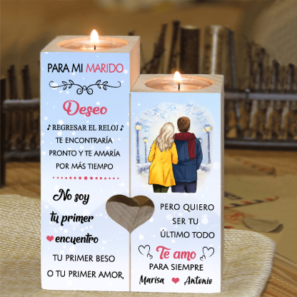 Regalo de Navidad a mi marido-Candelero para pareja de madera de dos piezas sin candela con nombres personalizados-Jessemade ES