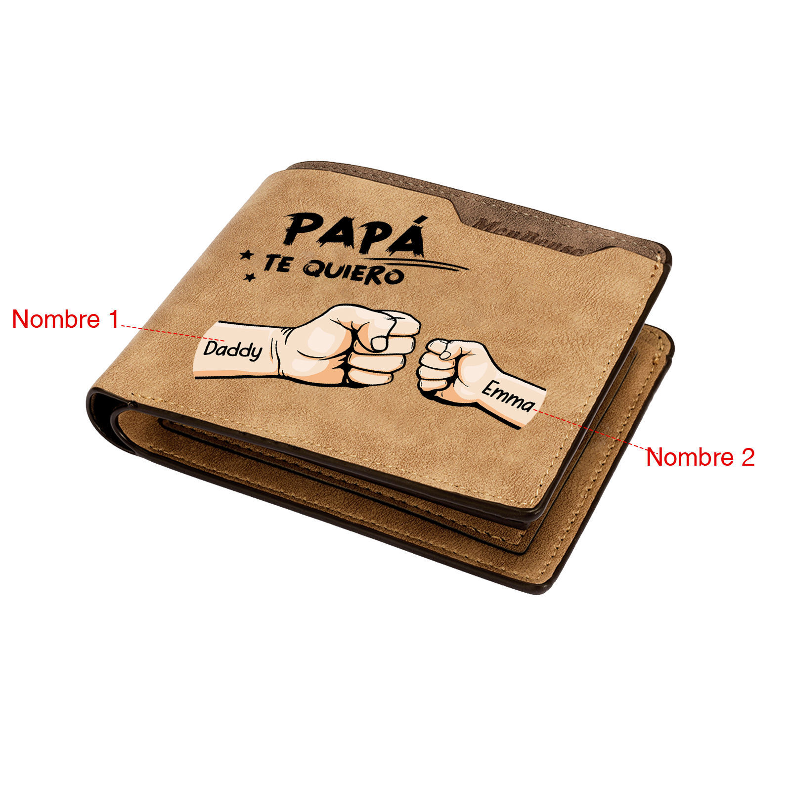 Cartera cuero PU para Papá - puños con 2-7 nombres