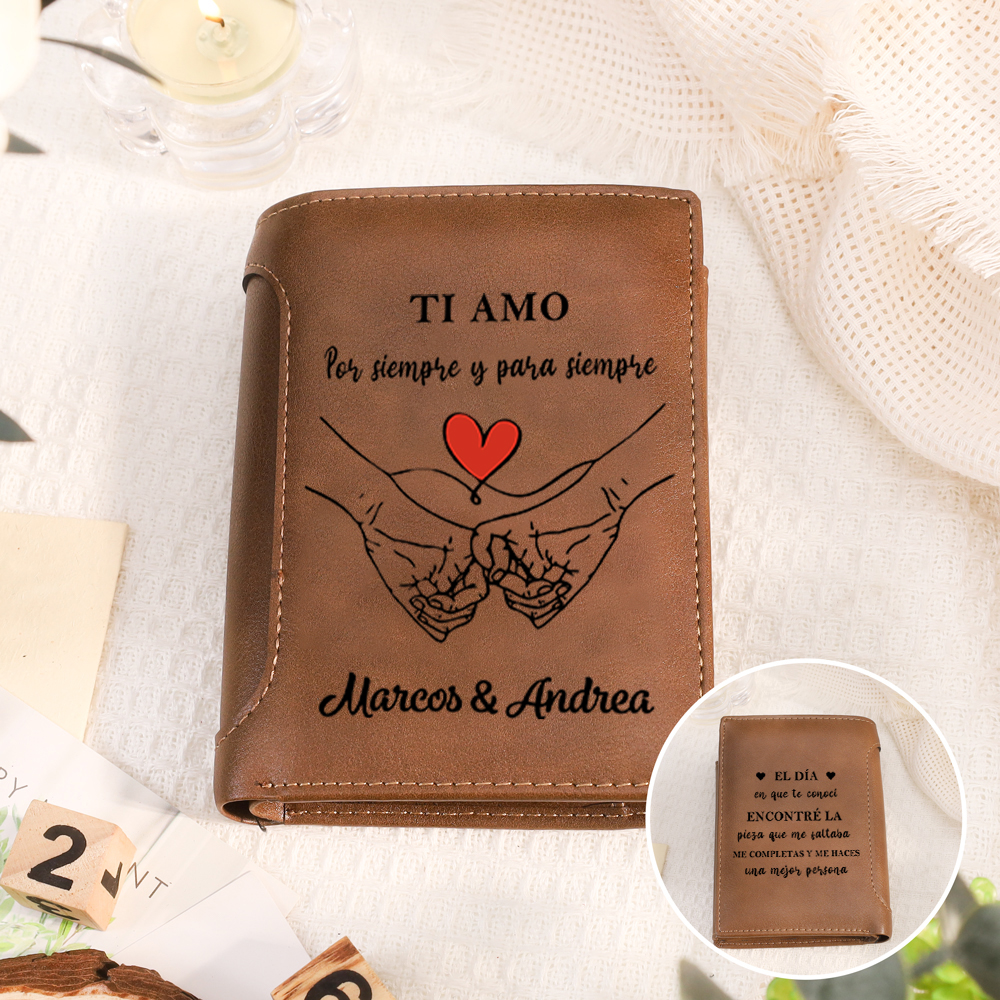 Cartera de piel sintética personalizada con mensaje para hombre