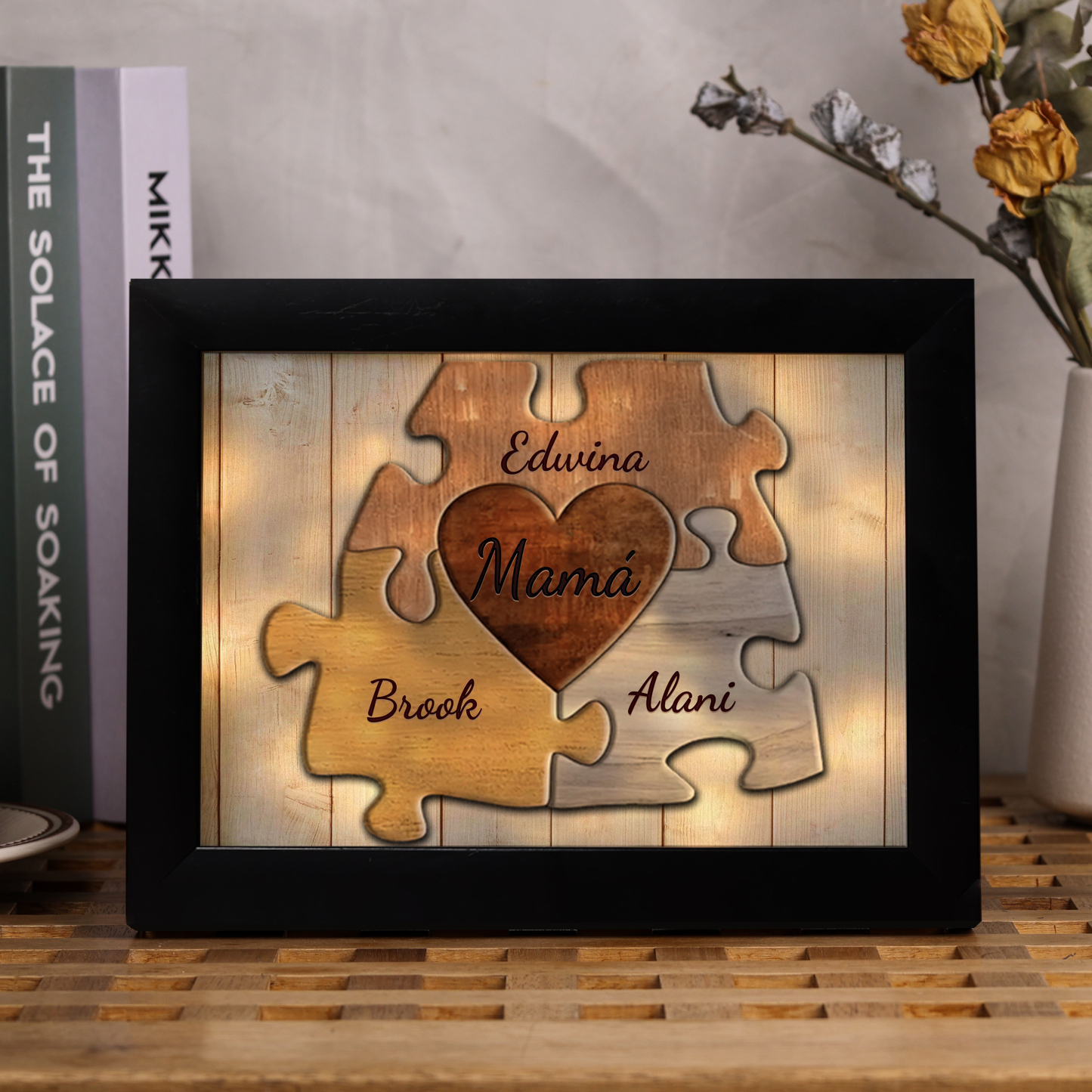 A mi mamá-Marco de 3-9 nombres personalizados rompecabezas de plástico con lámpara-Jessemade ES