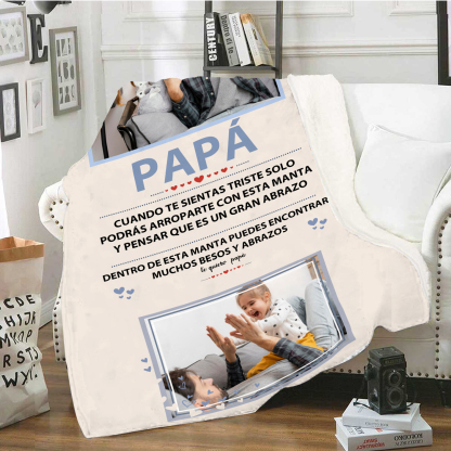 A mi padre-Manta de buen calidad personalizada con 2 fotos-Jessemade ES