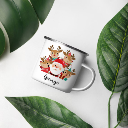 Navidad-Taza Papá Noel y renos para niños con 1 nombre personalizado-Jessemade ES