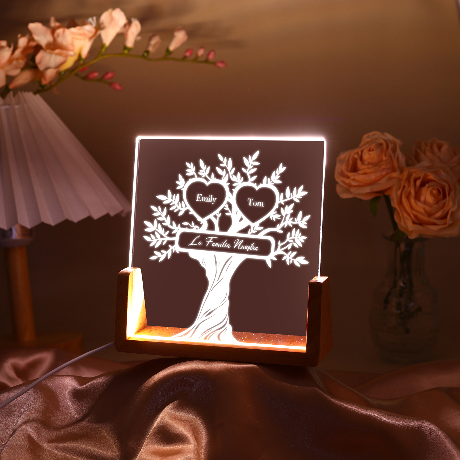 A mi mamá/abuela-Lámpara Personalizada con 2-8 Nombres y Texto "árbol de la vida" 3D Ilusión Luz de Noche-Jessemade ES