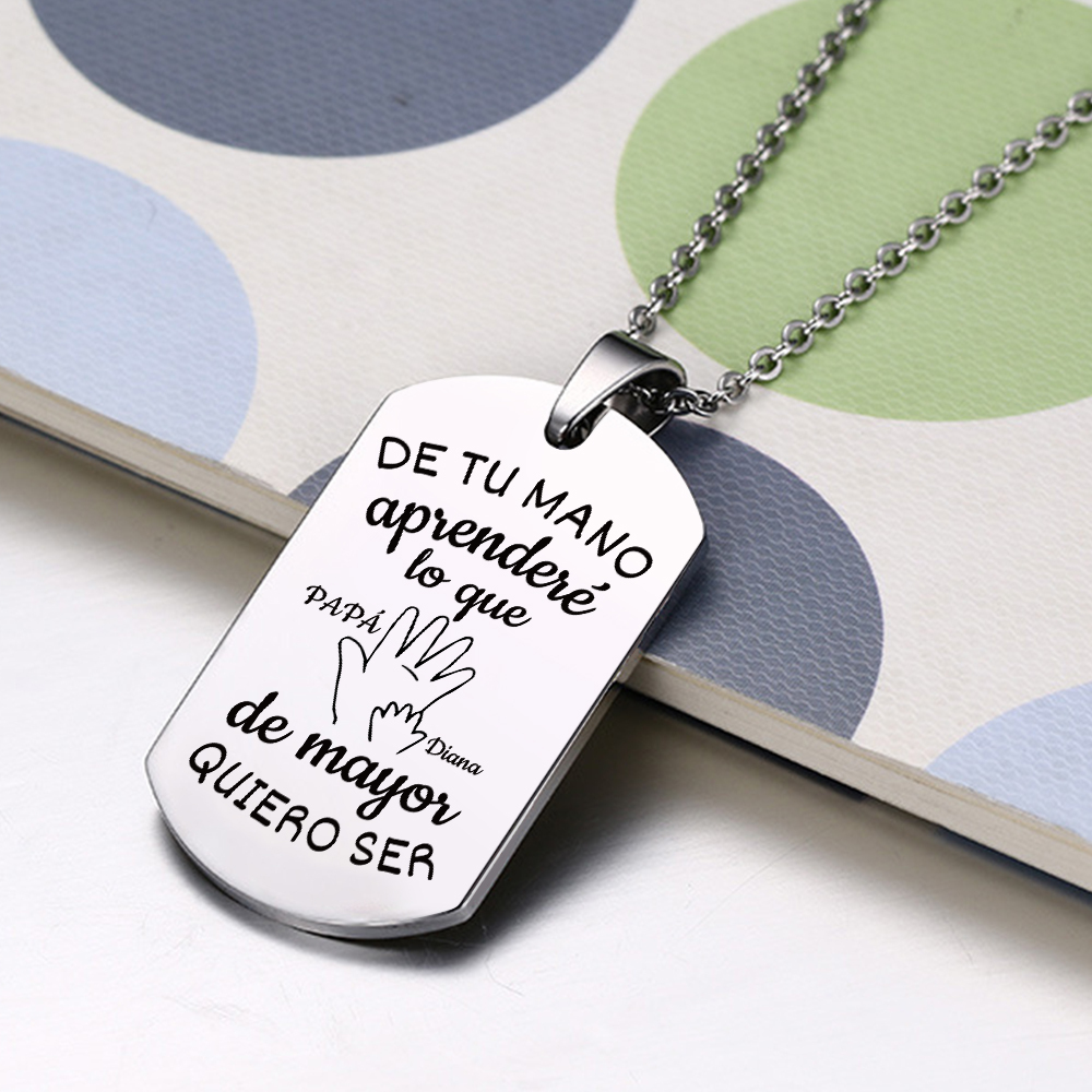 A MI PAPÁ-Collar "mano y manito" de placa personalizada con 2 nombres y foto-Jessemade ES