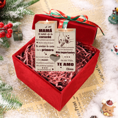 A mi madre con caja-Candelero de madera de dos piezas sin candela 1 nombre personalizado