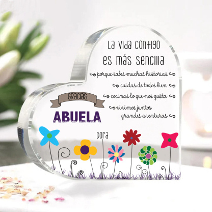 Abuela - Placa de acrílico en forma de corazón flores 1-5 nombres personalizados-Jessemade ES