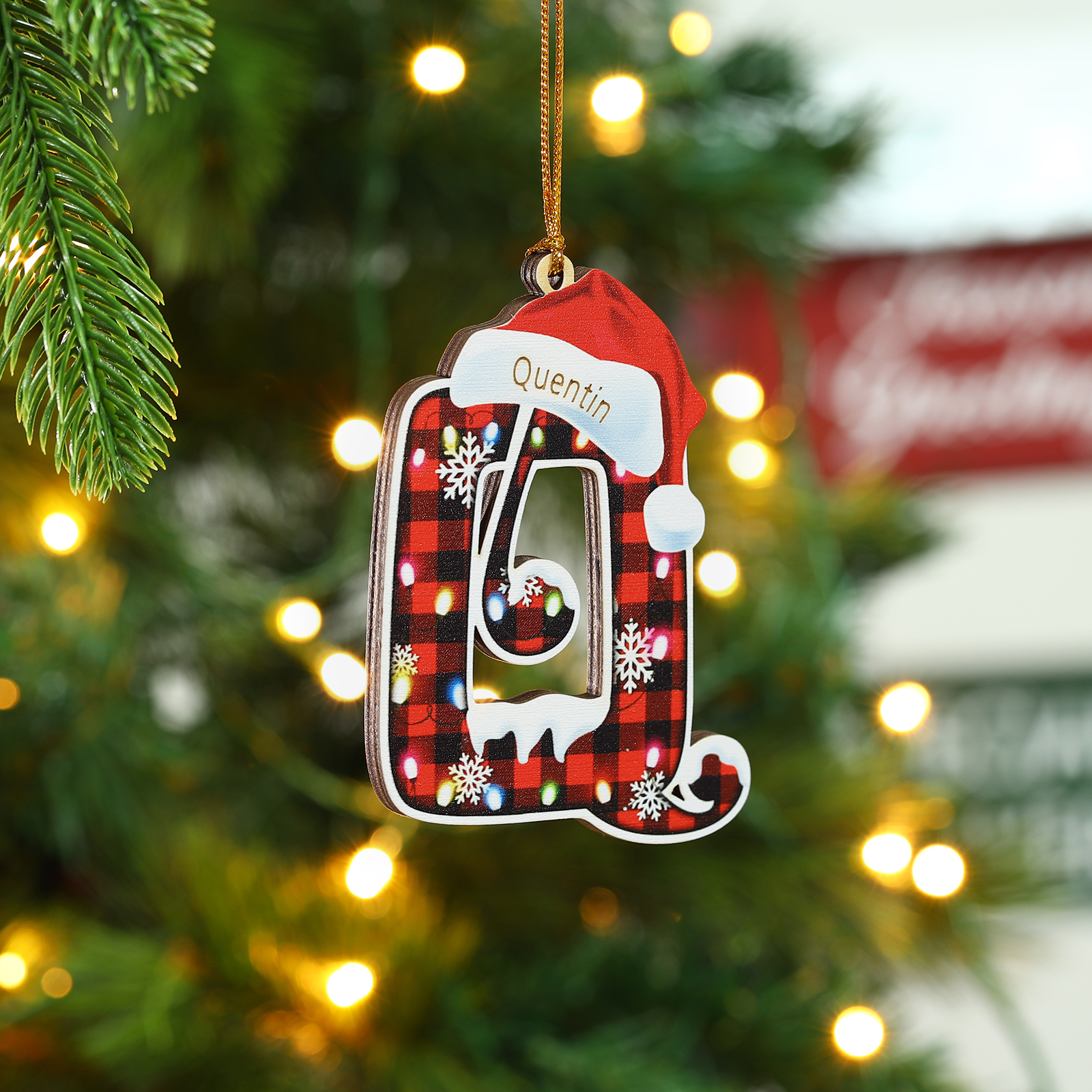 Navidad-Ornamentos Navideños de Madera Letra 1 Nombre Personalizado