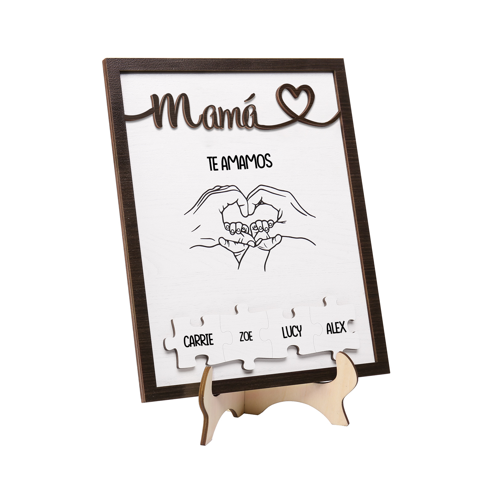 A mi mamá-Adorno 2-6 nombres y 1 texto personalizados decoración de madera rompecabezas-Jessemade ES
