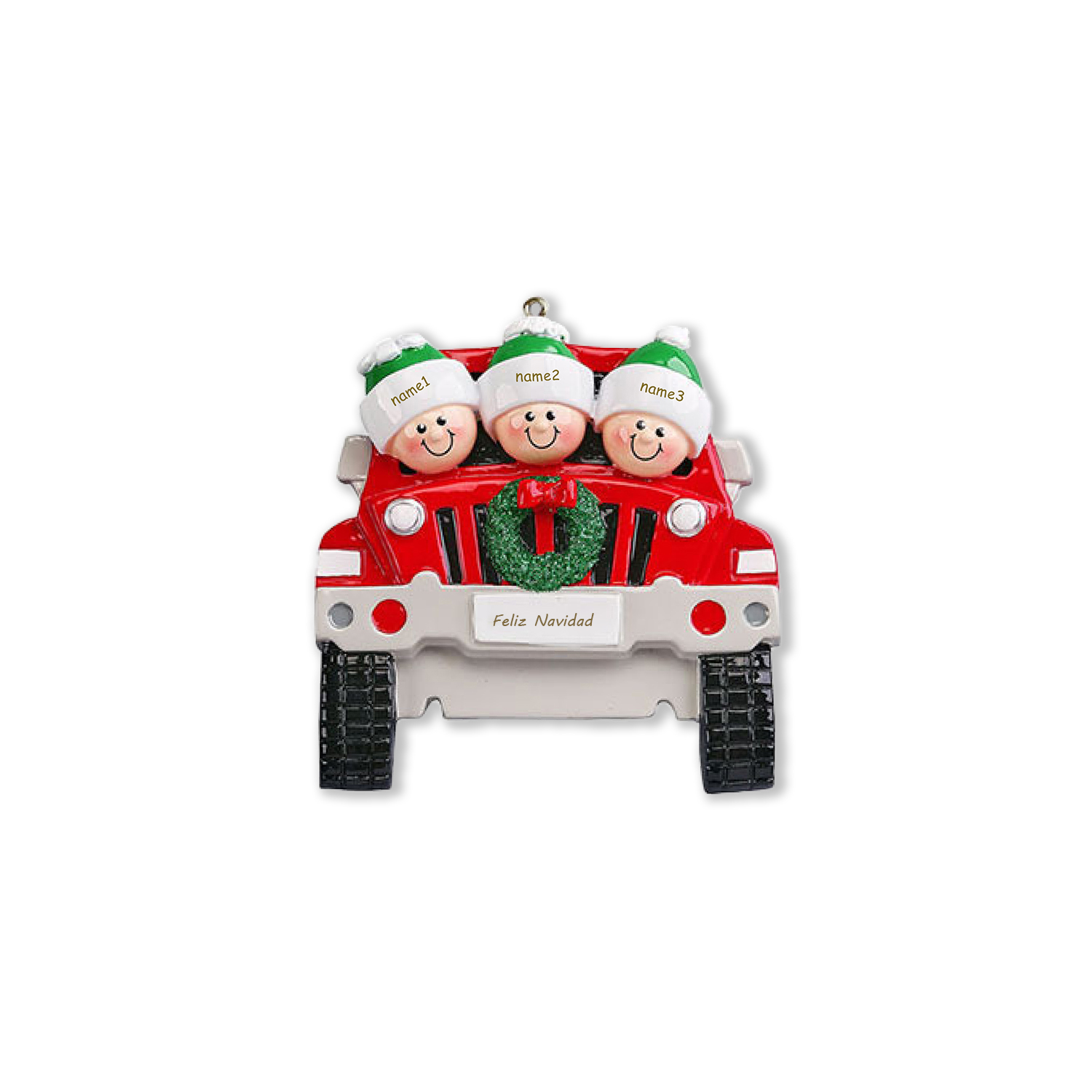 Navidad-Ornamentos con Muñecos Navideños en Coche 3 Nombres con Texto 