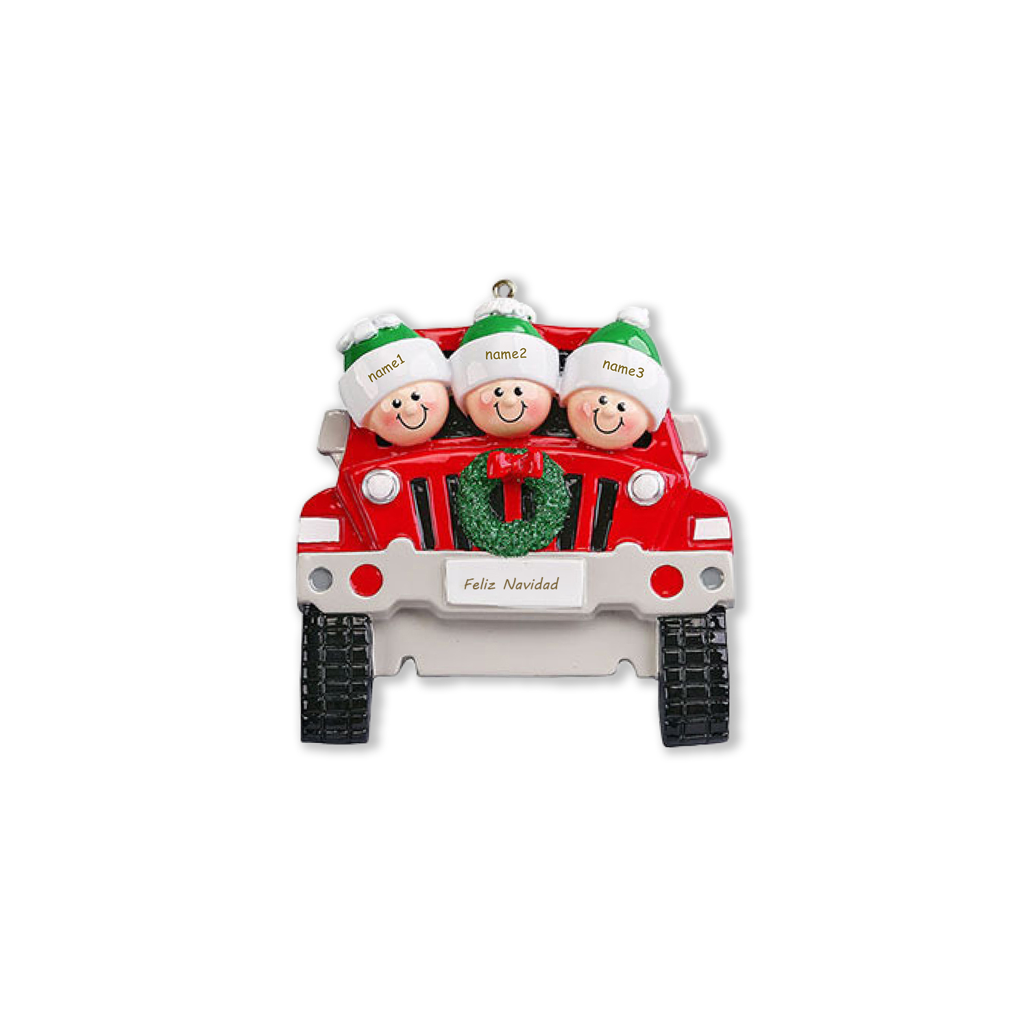 Navidad-Ornamentos con Muñecos Navideños en Coche 3 Nombres con Texto 