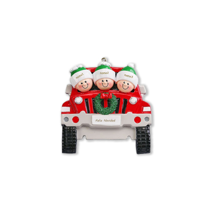 Navidad-Ornamentos con Muñecos Navideños en Coche 3 Nombres con Texto 