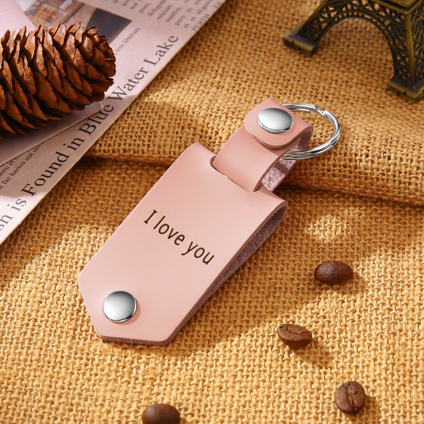 Llavero para pareja de cuero personalizado con texto y foto-Jessemade ES