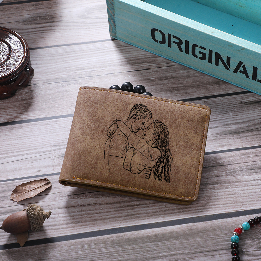 Cartera, billetera con 1 foto y 3 textos personalizados, monedero clásico para hombre