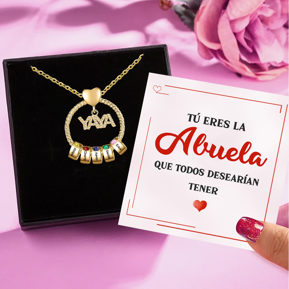 A mi abuela-Collar 1-5 nombres y piedras de nacimiento personalizados con colgante de "YAYA" color oro | Jessemade-Jessemade ES