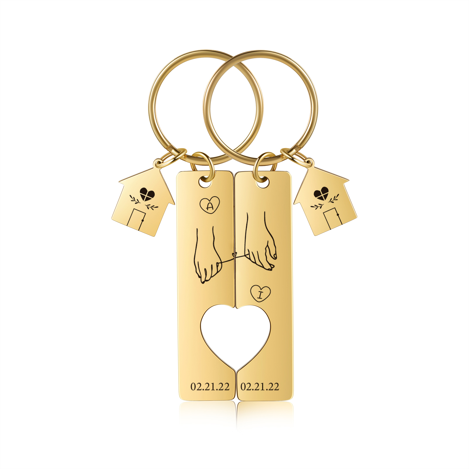 Llavero para pareja manos conectadas por hilo 2 letras personalizadas con fecha dije de casa-Jessemade ES