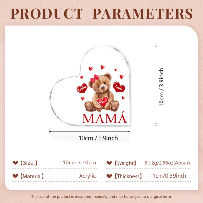 A mi mamá/abuela-Placa de acrílico "Nosotros" en forma de corazón 2 nombres y 1 texto personalizados-Jessemade ES