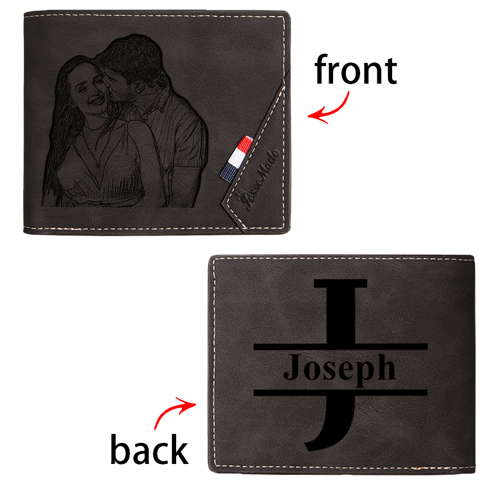 Cartera, billetera personalizada con 1 foto, 1 nombre y 1 letra monedero para hombre-Jessemade ES