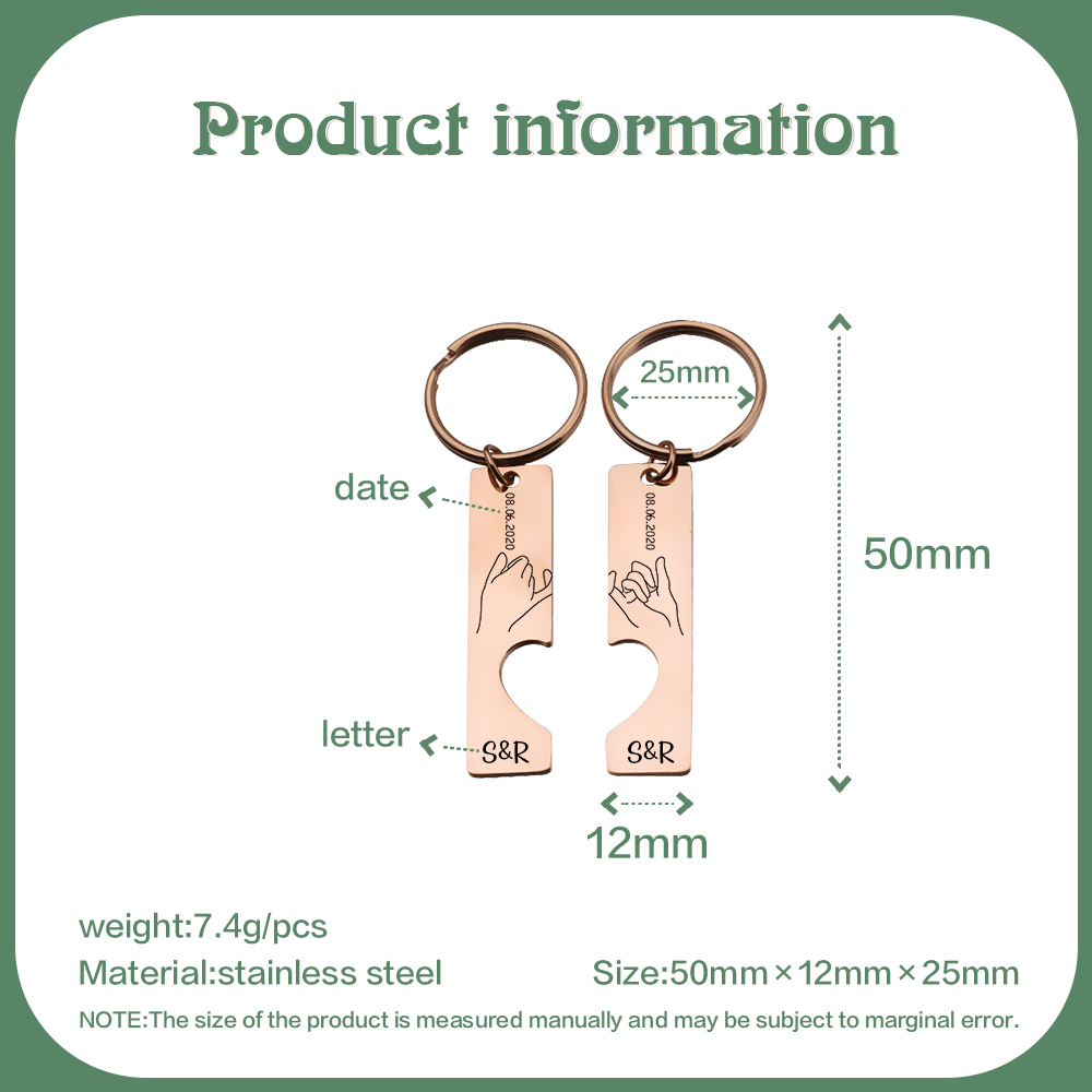 A mi querido-Llavero con corazón encajado para pareja pinky swear 2 letras personalizadas con fecha-Jessemade ES